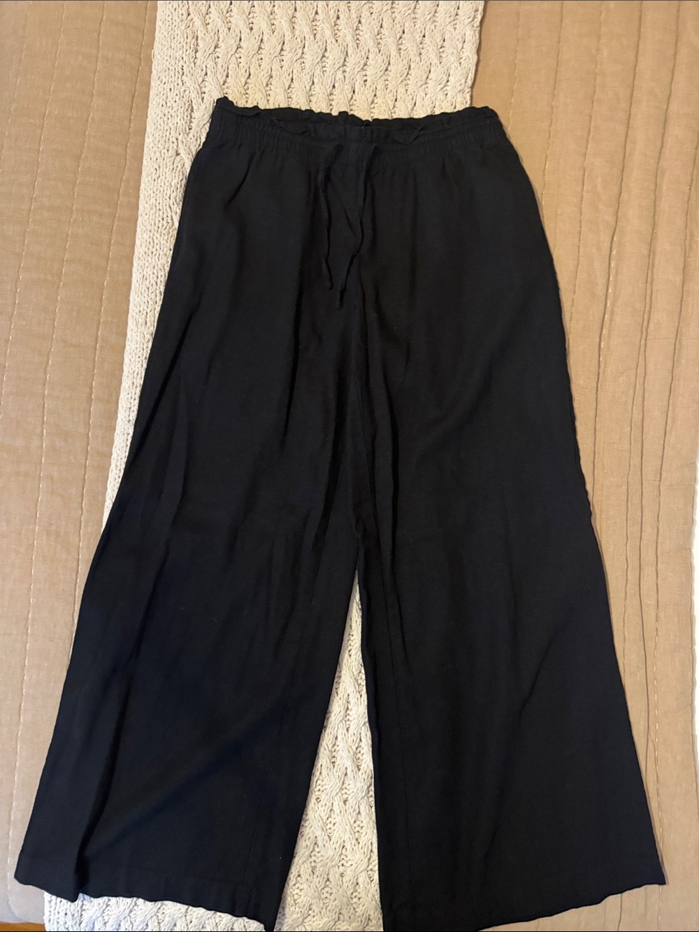 Divided Black Wide-Leg Linen blend Drawstring Pants